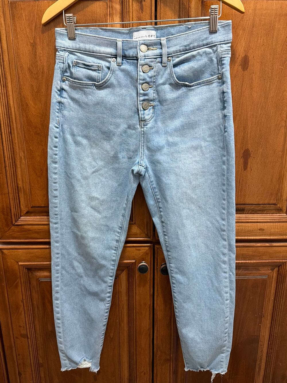 LOFT Button-Fly Light Wash High-Waist Skinny Crop Women's Denim Jeans, 29/8